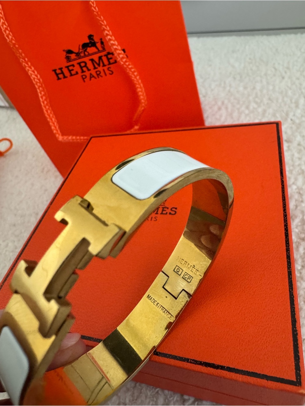 Hermes Gold and White Enamel Clic H Bracelet - Picture 3 of 3